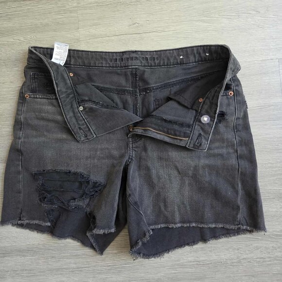 American Eagle AE Denim Highest Waist Baggy Short Sz 12 Faded Black Ripped - Picture 4 of 6